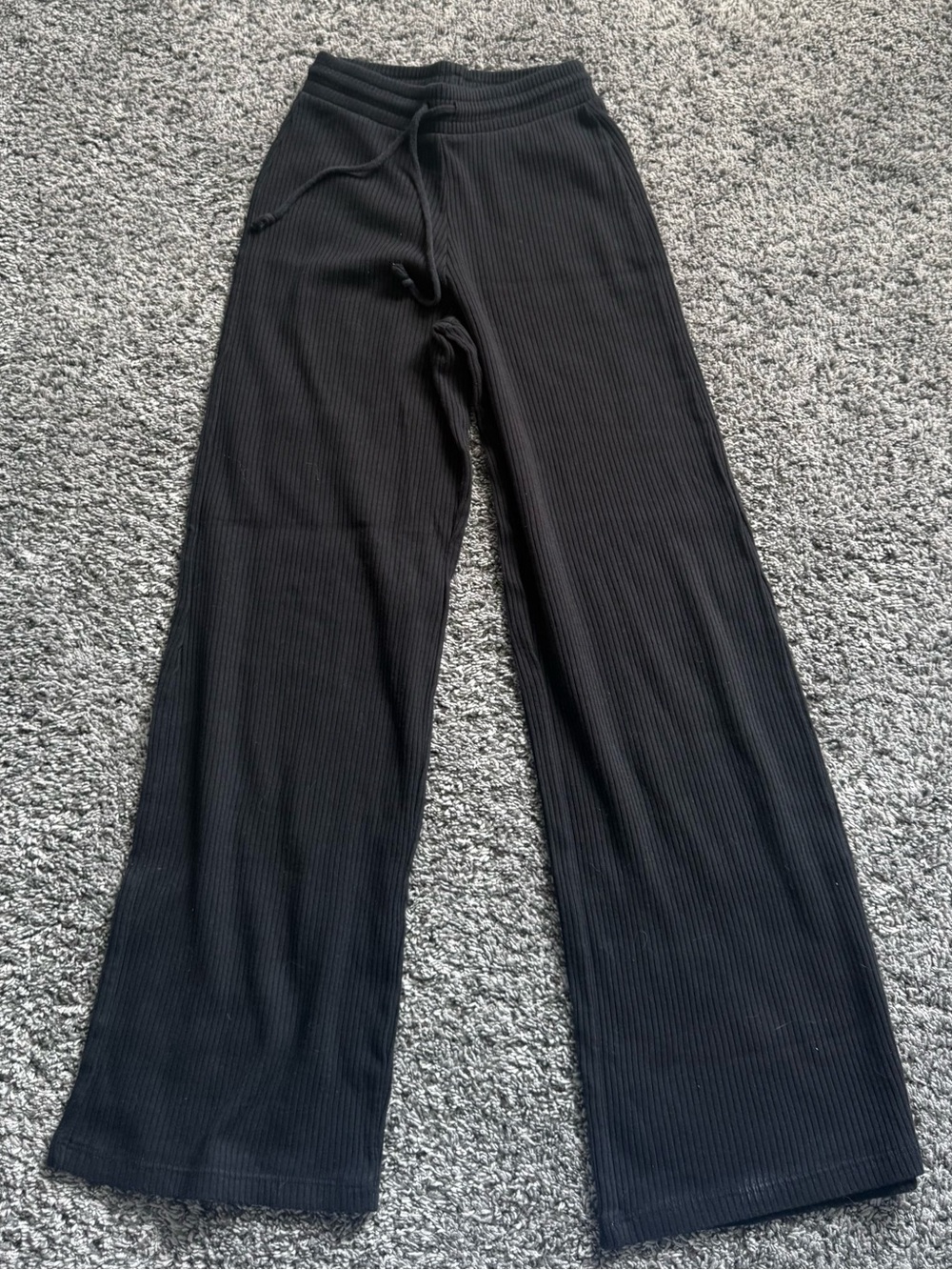 Zara Black Ribbed Wide-Leg Pants with Drawstring